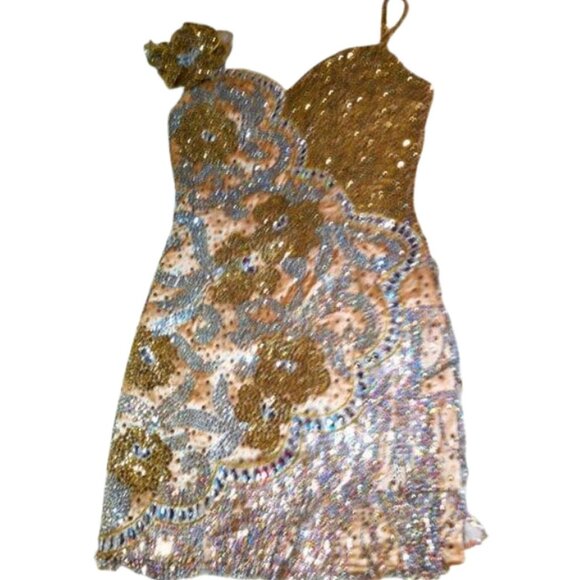 Luxury Couture Swarovski Crystals Runway Fringes Flowers Cocktail Glamour Dress - Picture 9 of 12